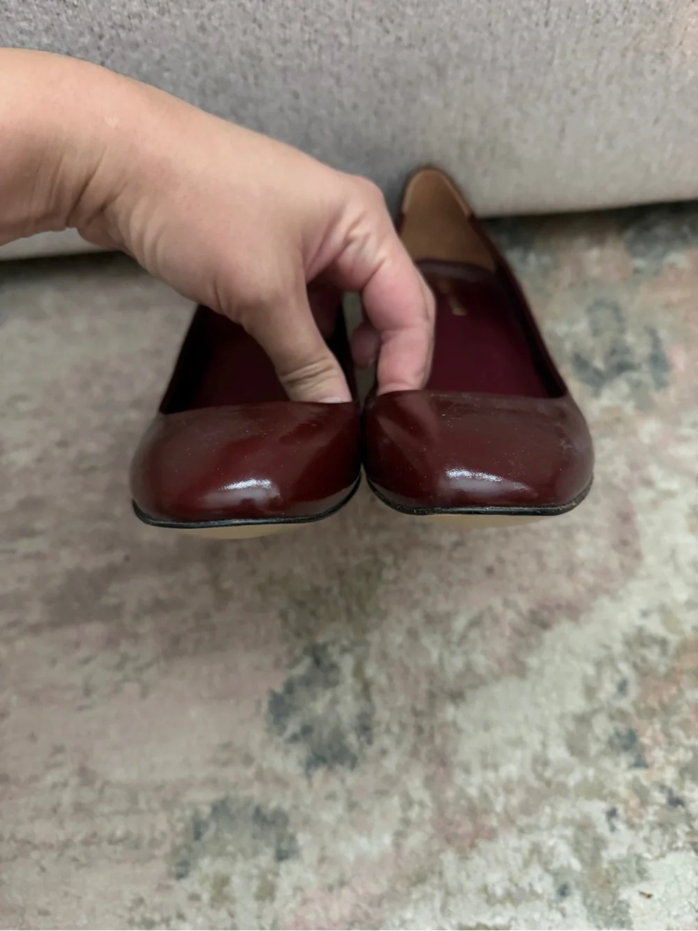 VTG MIU MIU Sz 39 Patent Leather Block Heel Pumps Round Toe Oxblood Red Y2K